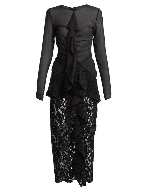 Matchesfashion.com Proenza Schouler - Ruffle Front Lace Dress - Womens - Black