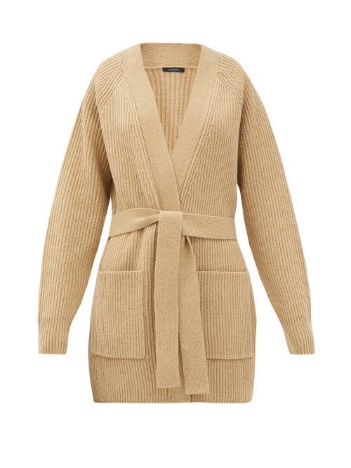 Matchesfashion.com Joseph - Belted Ribbed Merino-wool Cardigan - Womens - Camel