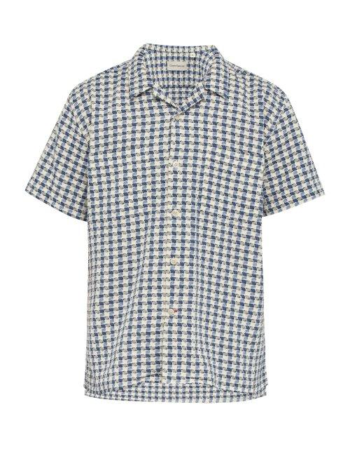 Matchesfashion.com Oliver Spencer - Ebley Camp Collar Textured Cotton Shirt - Mens - Blue