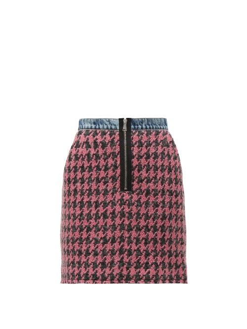 Matchesfashion.com Natasha Zinko - Houndstooth Tweed And Denim Mini Skirt - Womens - Pink Multi