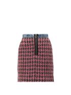 Matchesfashion.com Natasha Zinko - Houndstooth Tweed And Denim Mini Skirt - Womens - Pink Multi