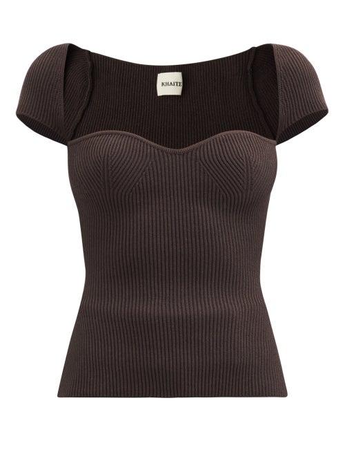 Matchesfashion.com Khaite - Ista Sweetheart-neckline Ribbed Top - Womens - Mid Brown