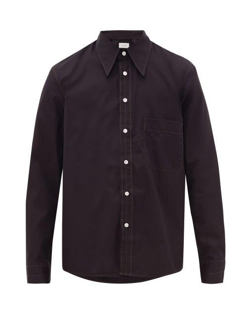 Matchesfashion.com Lemaire - Contrast Topstitched Cotton Poplin Shirt - Mens - Navy