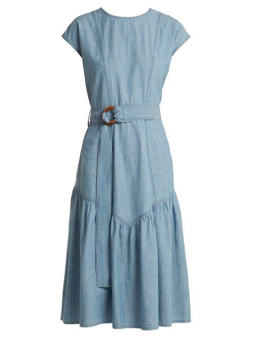 Matchesfashion.com M.i.h Jeans - Aubrey Chambray Midi Dress - Womens - Light Blue