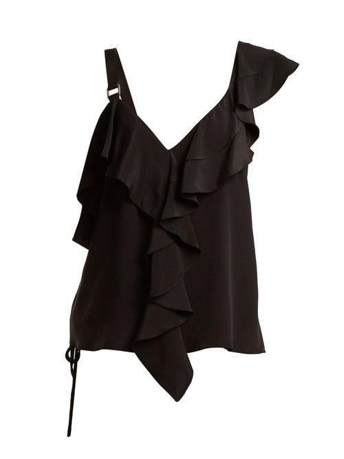Matchesfashion.com Proenza Schouler - Ruffle Trimmed Silk Crepe De Chine Top - Womens - Black