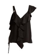 Matchesfashion.com Proenza Schouler - Ruffle Trimmed Silk Crepe De Chine Top - Womens - Black