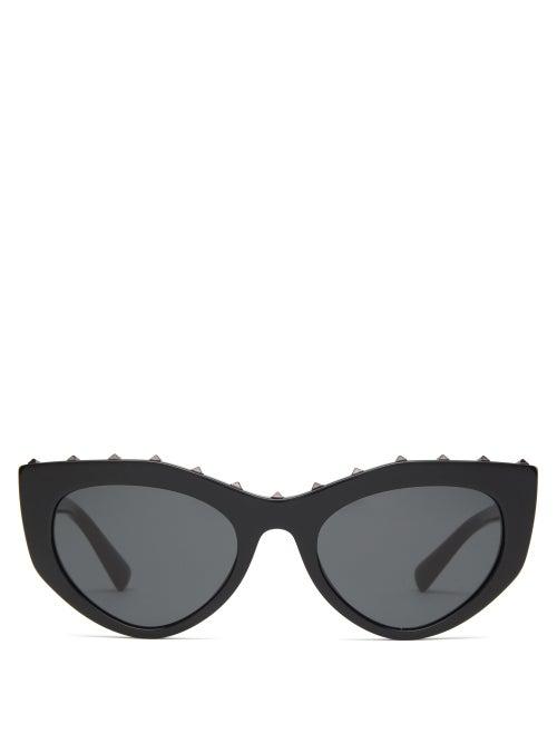 Matchesfashion.com Valentino - Rockstud Cat Eye Acetate Sunglasses - Womens - Black