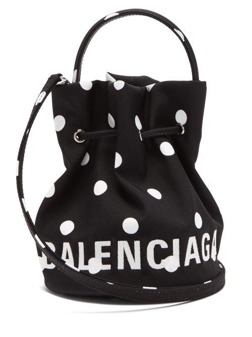 Matchesfashion.com Balenciaga - Wheel Xs Polka-dot Canvas Bucket Bag - Womens - Black Multi