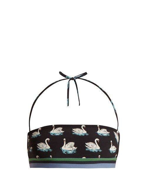 Matchesfashion.com Stella Mccartney - Swan Print Halterneck Bandeau Bikini Top - Womens - Black Multi