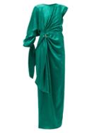 Matchesfashion.com Sies Marjan - Catherine Asymmetric Draped Crinkled-satin Gown - Womens - Green