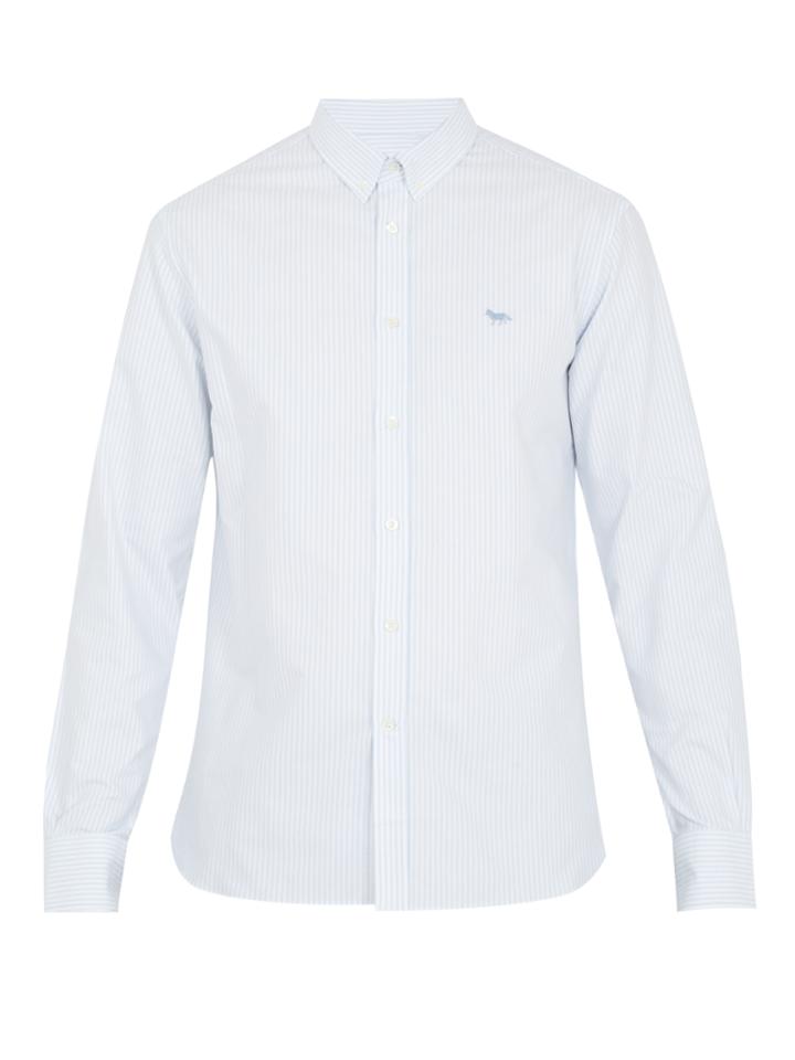 Maison Kitsuné Striped Logo-embroidered Cotton-oxford Shirt