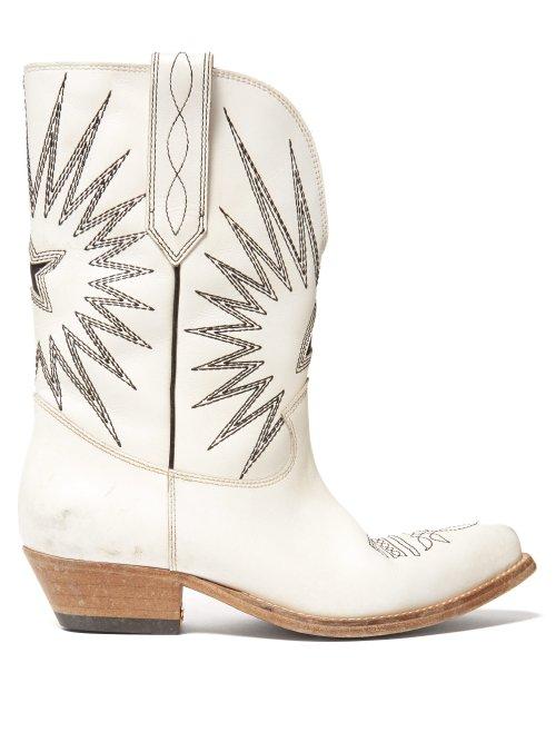 Matchesfashion.com Golden Goose Deluxe Brand - Wish Star Embroidered Leather Boots - Womens - White