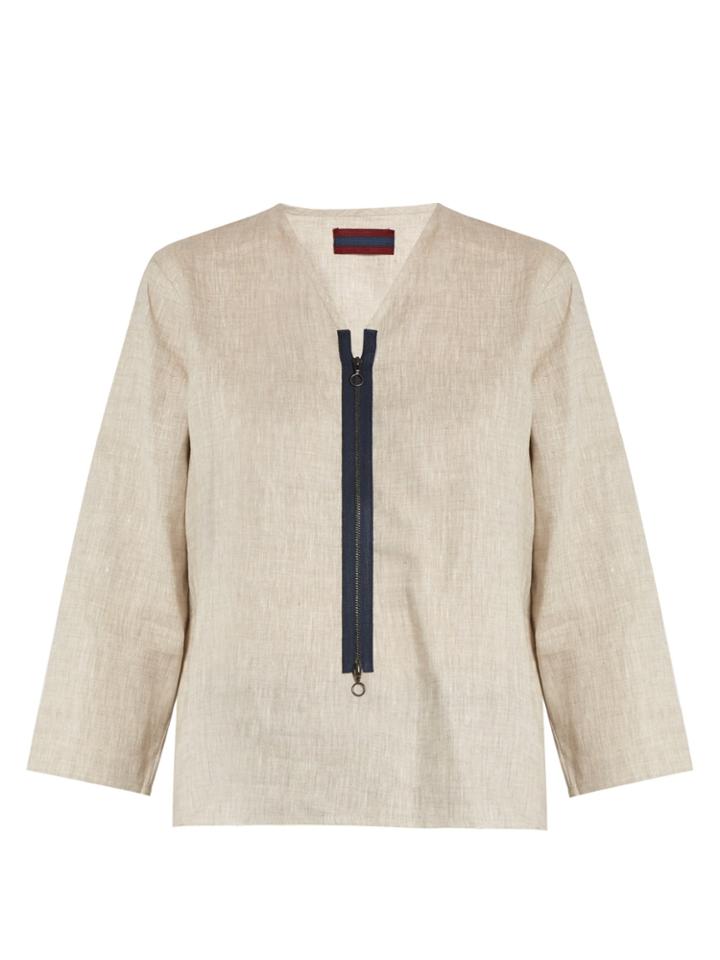 Albus Lumen Long-sleeved V-neck Linen Shirt