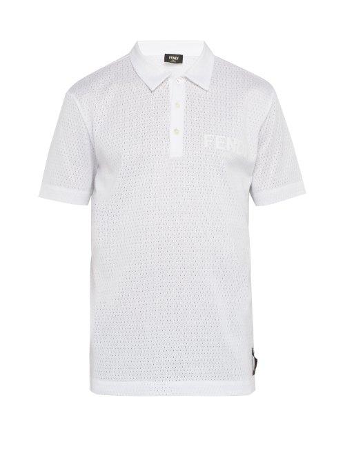 Matchesfashion.com Fendi - Logo Text Mesh Polo Shirt - Mens - White