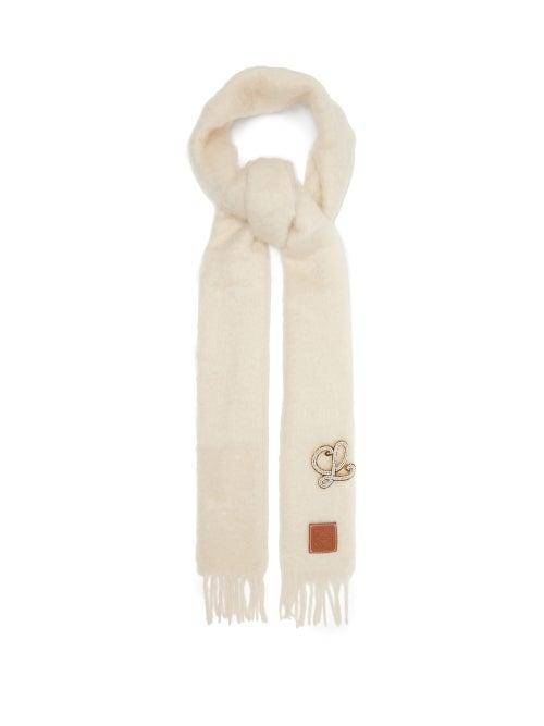 Matchesfashion.com Loewe - Brooch-embellished Fringed Scarf - Womens - Cream