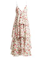 Matchesfashion.com Dodo Bar Or - Gian Tiered Floral Print Stretch Crepe Dress - Womens - White Multi