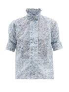 Thierry Colson - Vita Floral-print Ruffled-collar Cotton Blouse - Womens - Blue Print