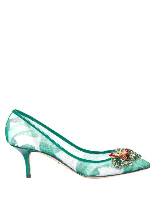 Dolce & Gabbana Banana Leaf-print Embellished Mesh Pumps