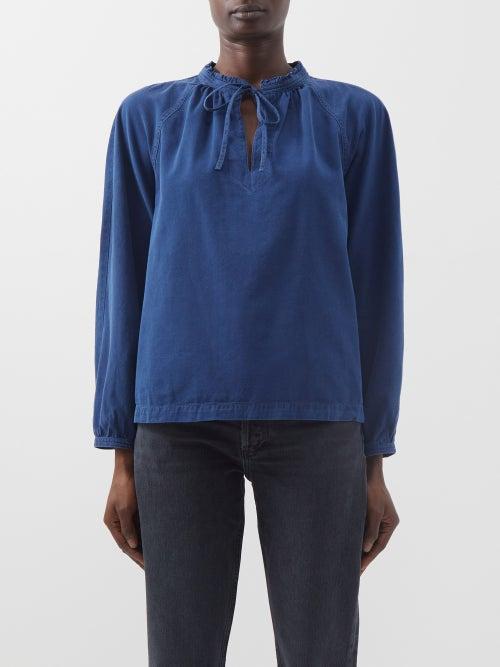 A.p.c. - Noa Drawstring-tie Chambray Long-sleeved Top - Womens - Blue