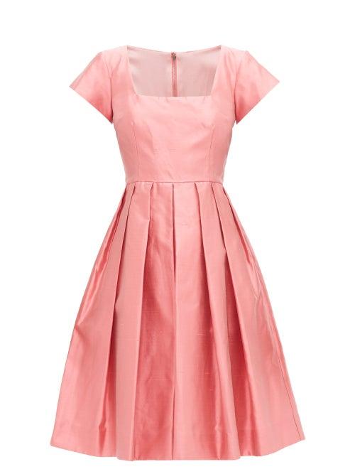 Matchesfashion.com Dolce & Gabbana - Square-neck Slubbed-silk Shantung Midi Dress - Womens - Pink