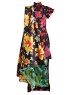 Richard Quinn Contrast-panel Dip-hem Floral-print Satin Dress