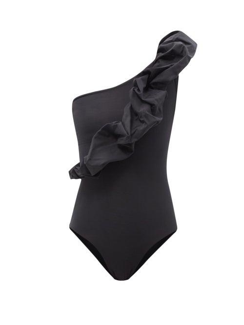 Maygel Coronel - Elena Ruffled One-shoulder Swimsuit - Womens - Black