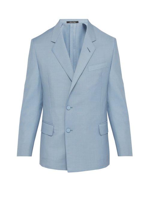 Matchesfashion.com Dunhill - Kensington Double Breasted Mohair Blend Jacket - Mens - Light Blue