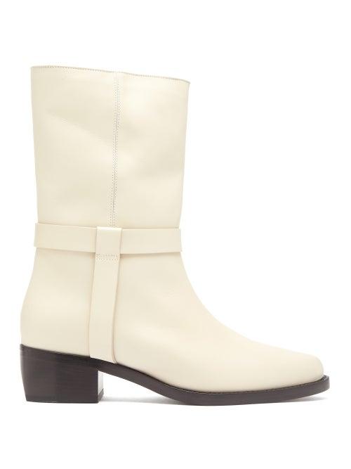 Matchesfashion.com Legres - Stacked Heel Leather Biker Boot - Womens - Cream