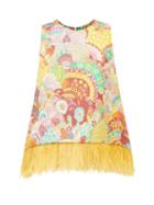 La Doublej - Scala Feather-trim Floral-jacquard Sleeveless Top - Womens - Yellow Multi