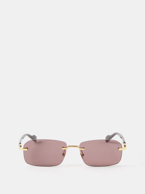 Gucci Eyewear - Rectangle-frame Metal Sunglasses - Mens - Gold Brown
