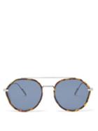 Matchesfashion.com Dior Homme Sunglasses - Aviator Metal And Tortoiseshell Acetate Sunglasses - Mens - Blue Silver