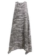 Matchesfashion.com Issey Miyake - Wave Pleated Asymmetric Hem Midi Dress - Womens - Black White