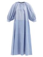 Lee Mathews - Yale Gathered Gingham-check Cotton-poplin Dress - Womens - Blue White