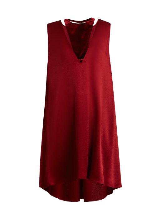 Matchesfashion.com Valentino - Velvet Panel Satin Dress - Womens - Burgundy