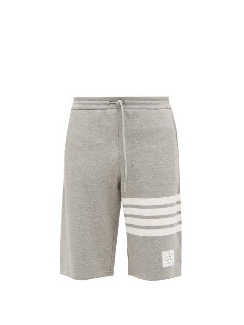 Matchesfashion.com Thom Browne - Four Bar Intarsia Cotton Jersey Shorts - Mens - Light Grey
