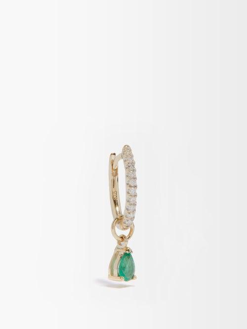 Otiumberg - Emerald, Diamond & 9kt Gold Single Hoop Earring - Womens - Green Gold