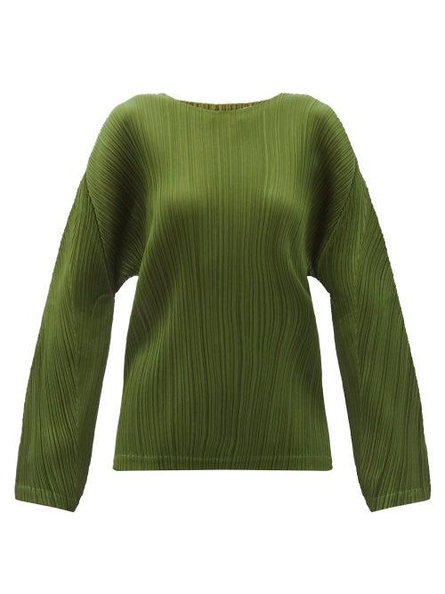 Matchesfashion.com Pleats Please Issey Miyake - Dropped-sleeve Technical-pleated Top - Womens - Khaki