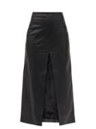 Matchesfashion.com Dodo Bar Or - Peta Front-slit Leather Midi Skirt - Womens - Black