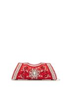 Matchesfashion.com Shrimps - Dallas Crystal, Faux-pearl And Beaded Satin Clutch - Womens - Red