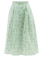 Thierry Colson - Wynona Pleated Floral Cotton-poplin Midi Skirt - Womens - Green Print