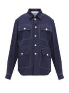 Matchesfashion.com Marni - Topstitched Patch Pocket Cotton Poplin Shirt - Womens - Navy