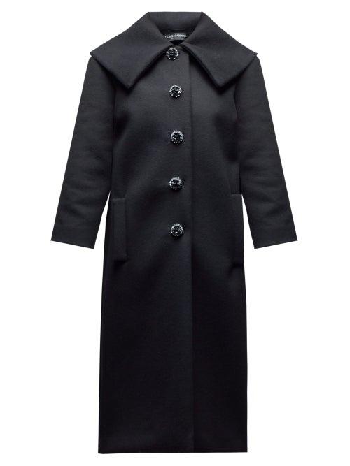 Matchesfashion.com Dolce & Gabbana - Crystal Button Single Breasted Wool Coat - Womens - Black