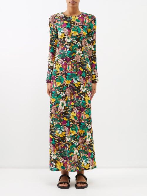 La Doublej - Floral-print Jersey Dress - Womens - Multi