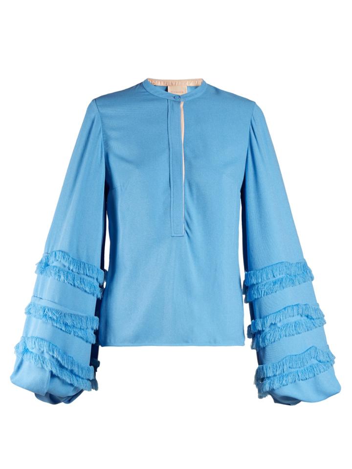 Roksanda Abeni Frayed-detail Balloon-sleeve Crepe Blouse