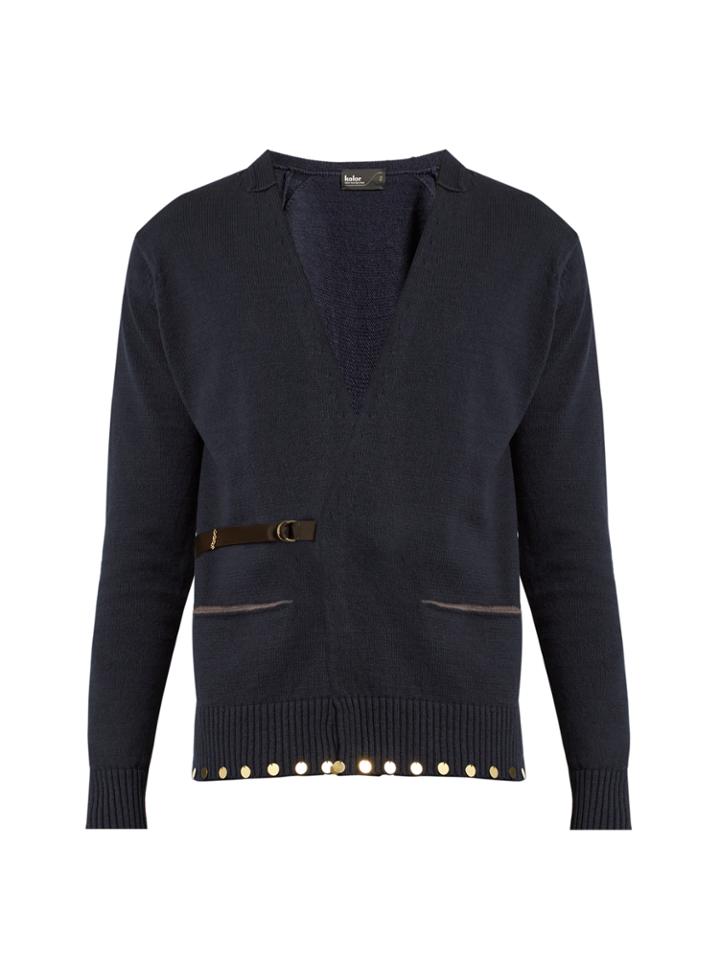 Kolor Embellished-hem Belted Cotton Cardigan