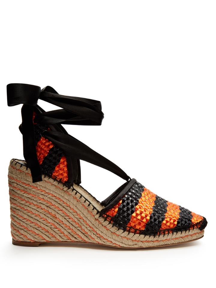 Balenciaga Bazar Striped Raffia-effect Wedge Espadrilles