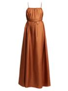 Matchesfashion.com Three Graces London - Gwendoline Gathered Silk Maxi Dress - Womens - Light Brown