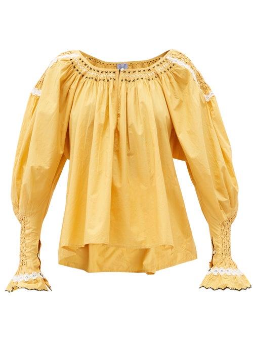 Matchesfashion.com Thierry Colson - Valeska Smocked Cotton-voile Blouse - Womens - Yellow