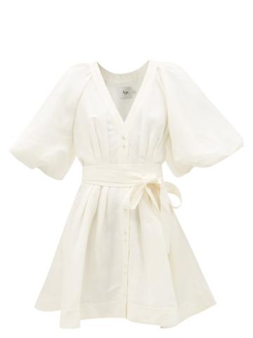 Aje - Evermore Balloon-sleeve Linen-blend Voile Dress - Womens - Ivory