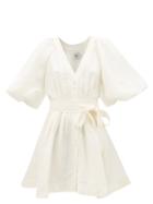 Aje - Evermore Balloon-sleeve Linen-blend Voile Dress - Womens - Ivory